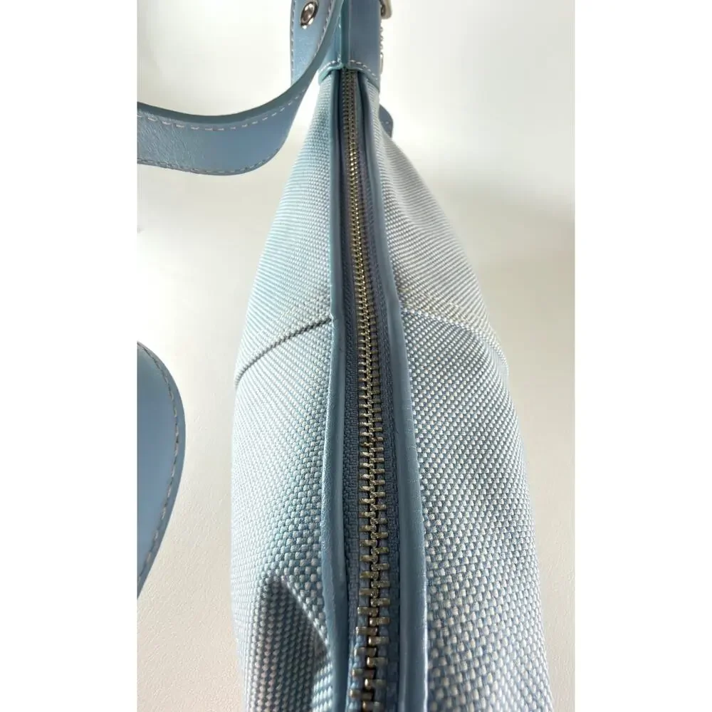 COACH 1839 VINTAGE Light Blue Canvas Leather Demi Hobo Shoulder Bag Purse MINT